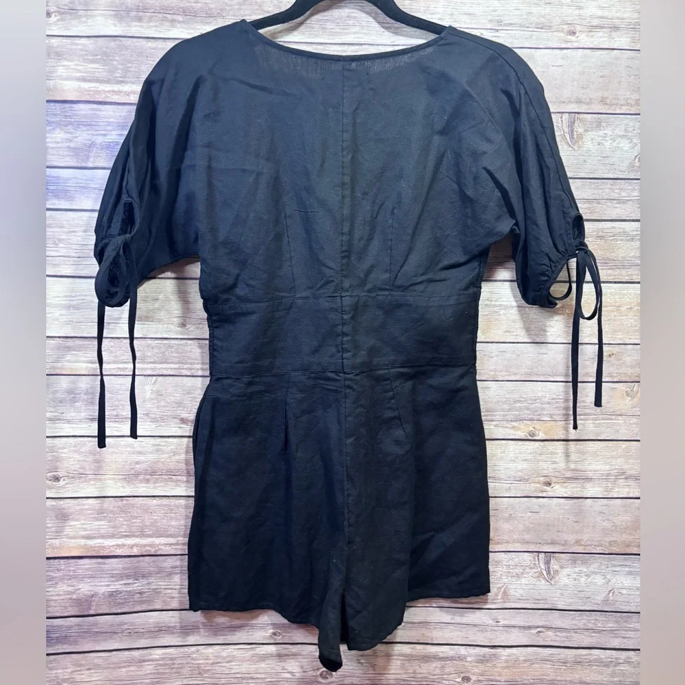 NWT Urban Outfitters Lily Linen Button Front Romper Black Size XS